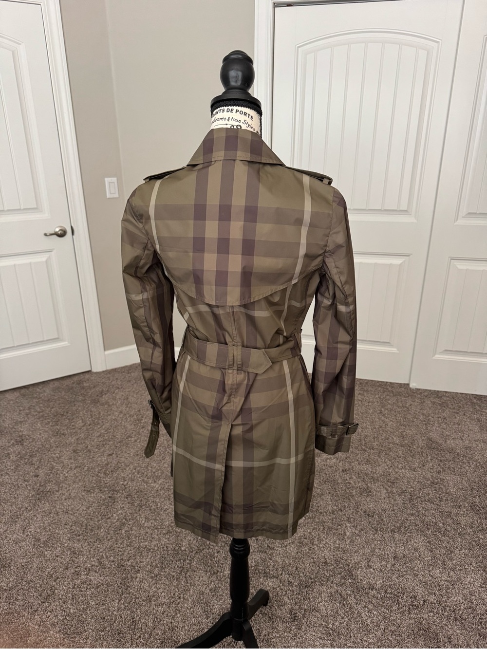 *Mint* Burberry Olive Plaid Print Trench Coat (US Size 4 - Small) - Picture 2 of 5